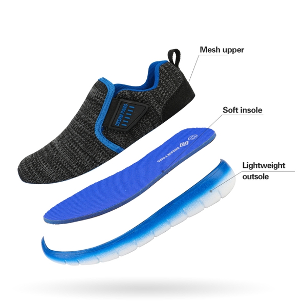 [EZ-Ons MightyMovers] Comfortable Kids Running Shoes - BLACK GREY ROYAL - 4